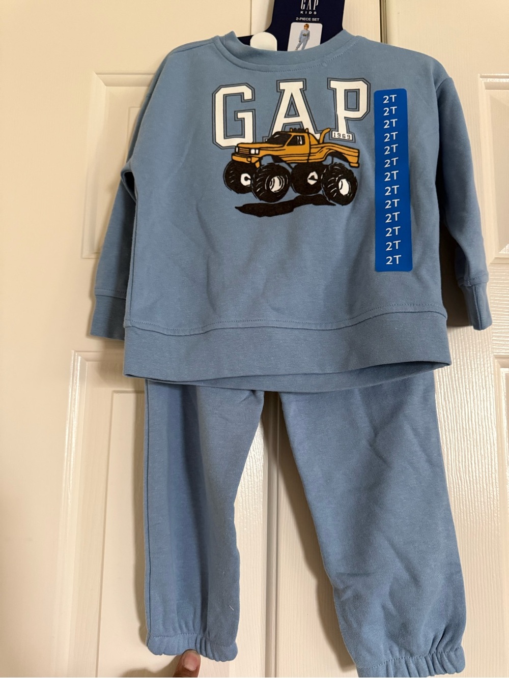 GAP Light Blue Toddler Sweatshirt and Joggers with Yellow Monster Truck